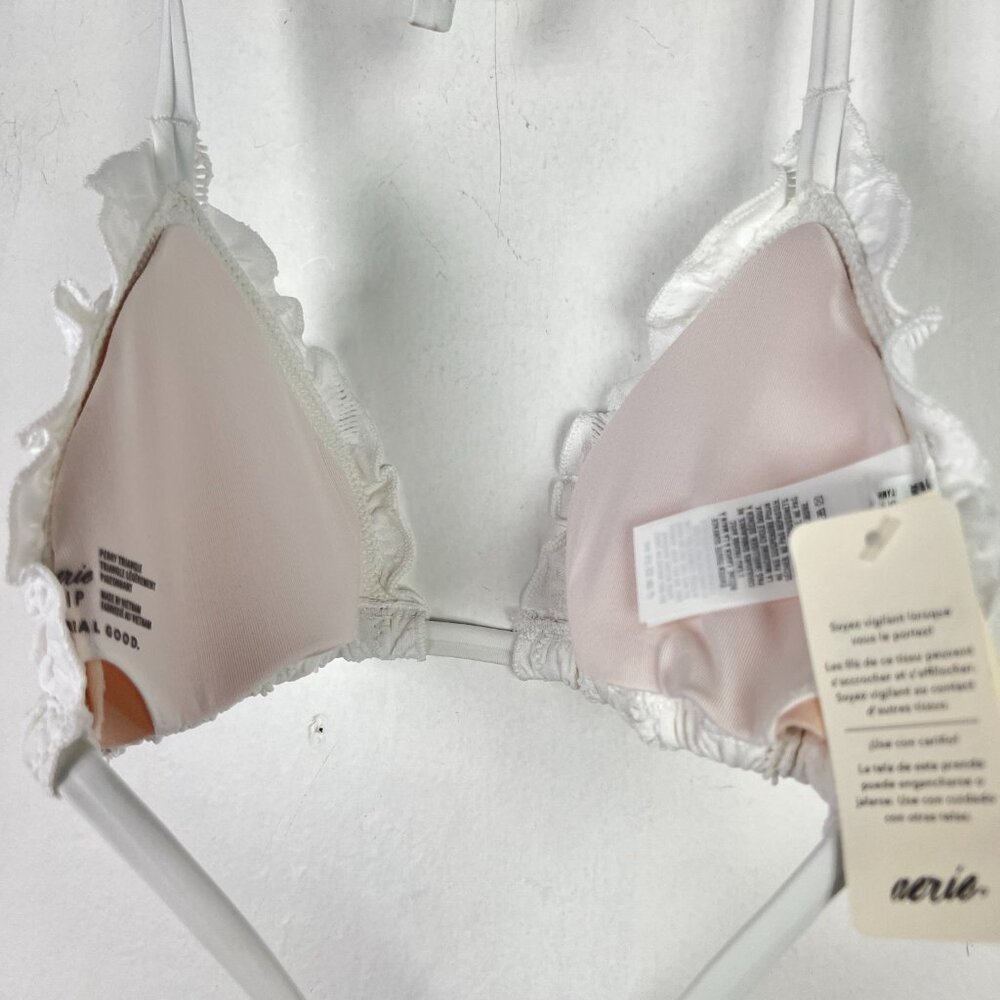 NWT Aerie Perky Triangle Bikini Top Embroidered Floral Ruffle White Size Small S - Picture 6 of 9